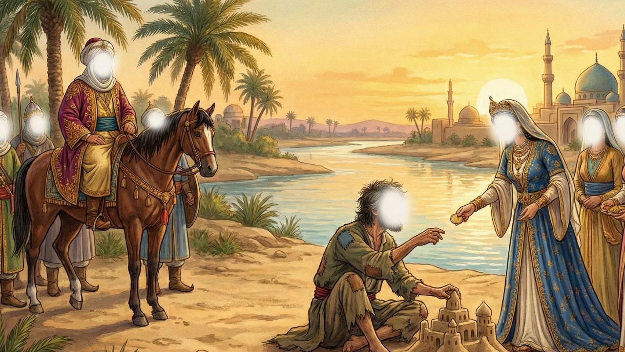 Bahlul Dana making sand palaces by the river Tigris