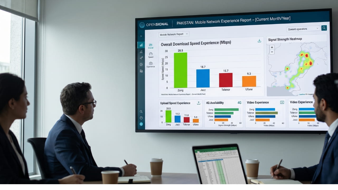 OpenSignal mobile network performance report dashboard showing Zong as fastest network in Pakistan