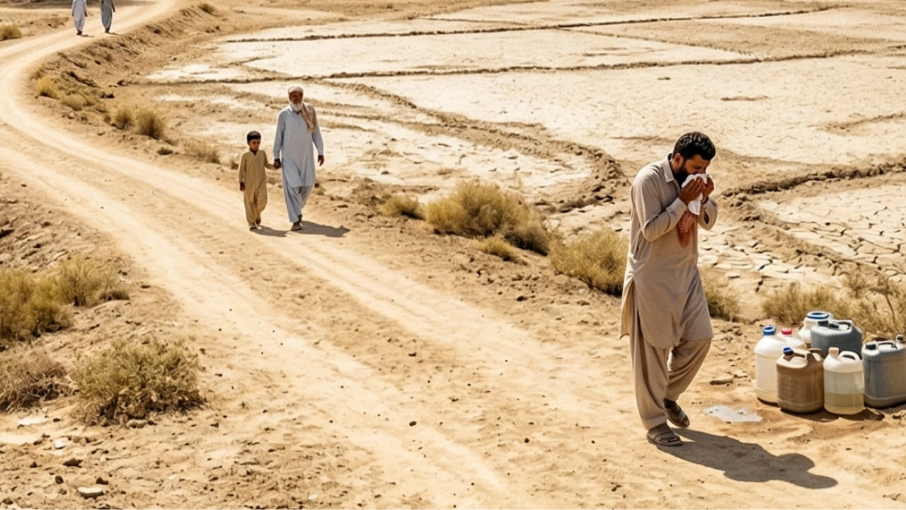 Person holding a tissue to their nose representing a summer nosebleed with thermometer showing high temperature