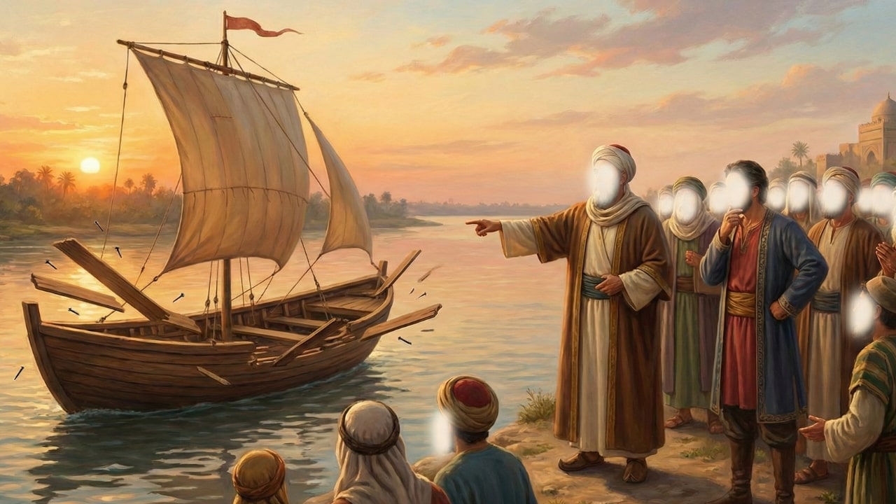 Imam Abu Hanifa Debate Illustration with Boat